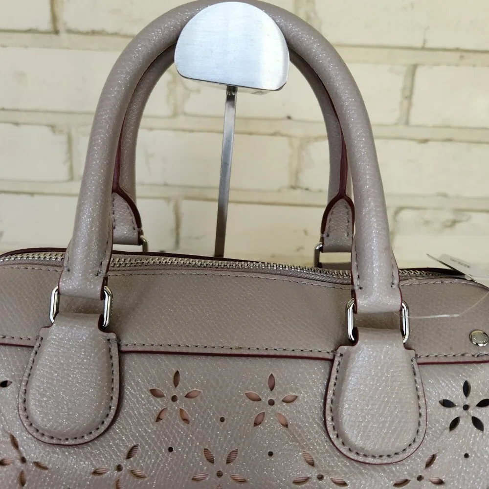 Nwt Coach Beige Shimmer Leather Laser Cut Bennett Shoulder Bag Purse